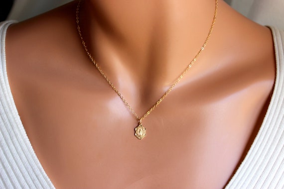 BEST SELLER Gold Mary Charm Necklace Sterling Silver Small Dainty Little Pendant Necklaces Catholic Jewelry Superb Girls Confirmation Gift