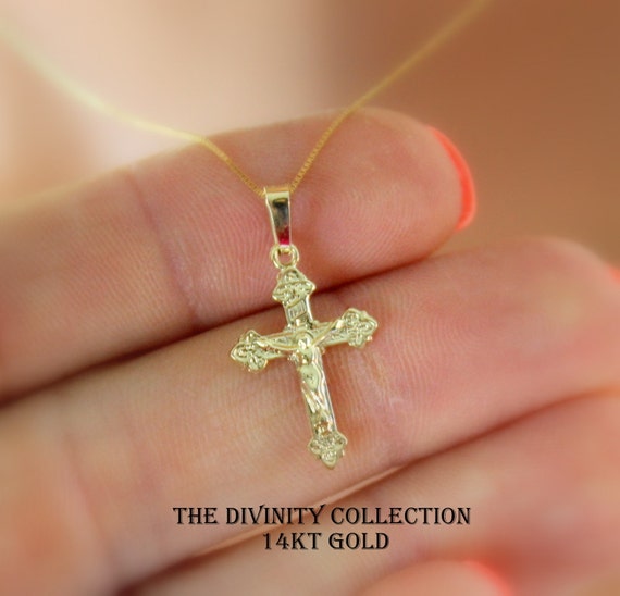 Solid 14kt Gold Crucifix Cross Necklace Multi Women Girls Etsy