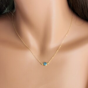 Gold Evil Eye Necklace Women Aqua Blue Turquoise Eye Charm Sterling Silver Evil Eye Jewelry Gift