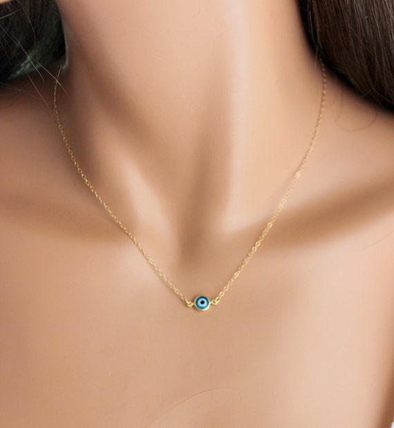 Dainty Evil Eye Necklaces Gold Filled Light Blue Eyes Minimalist Kabbalah Jewelry Simple Delicate Goldfilled Chain Womens Girls