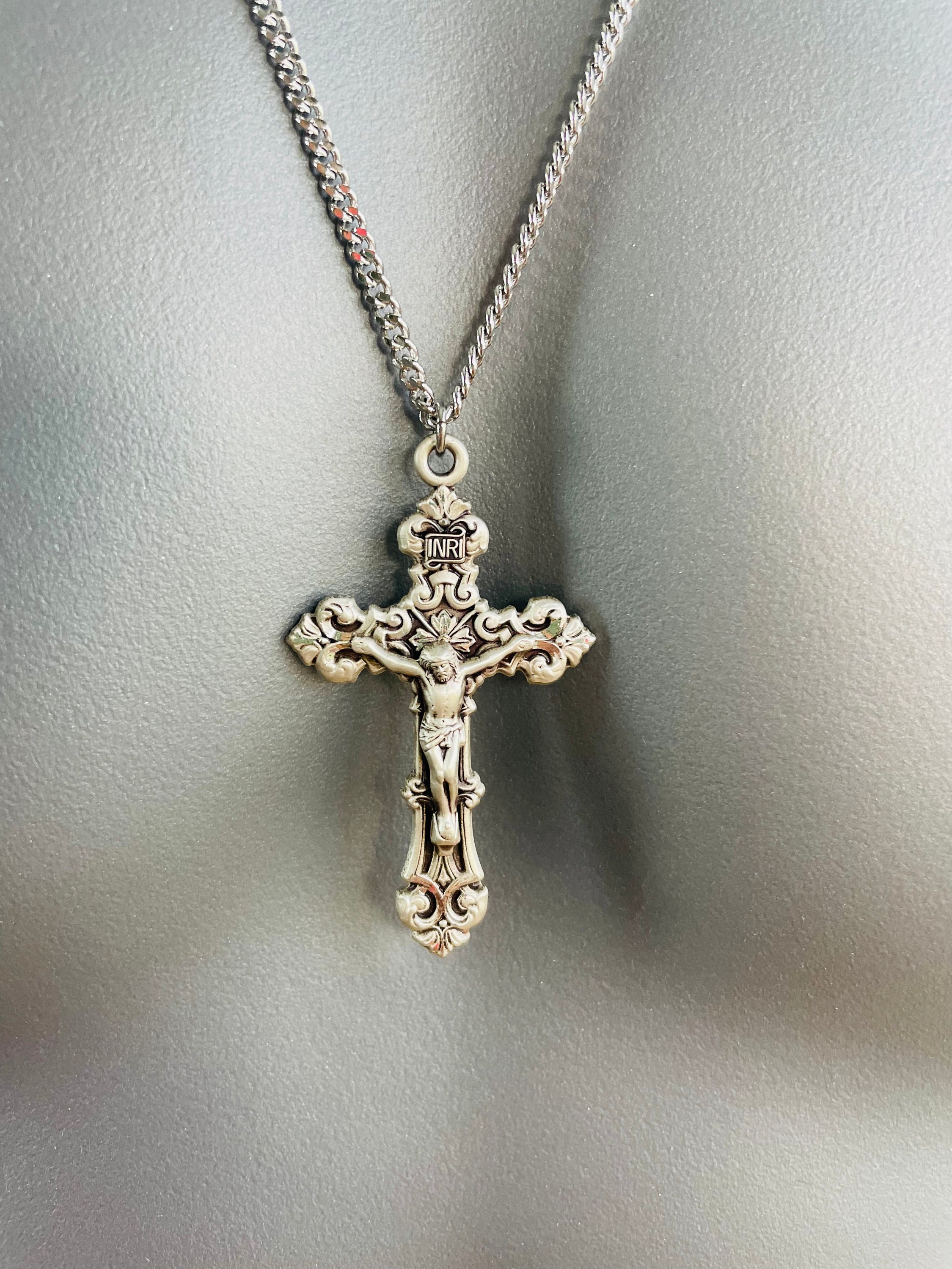 Very Large 925 Sterling Silver Crucifix Cross Pendant Necklace for Men ...