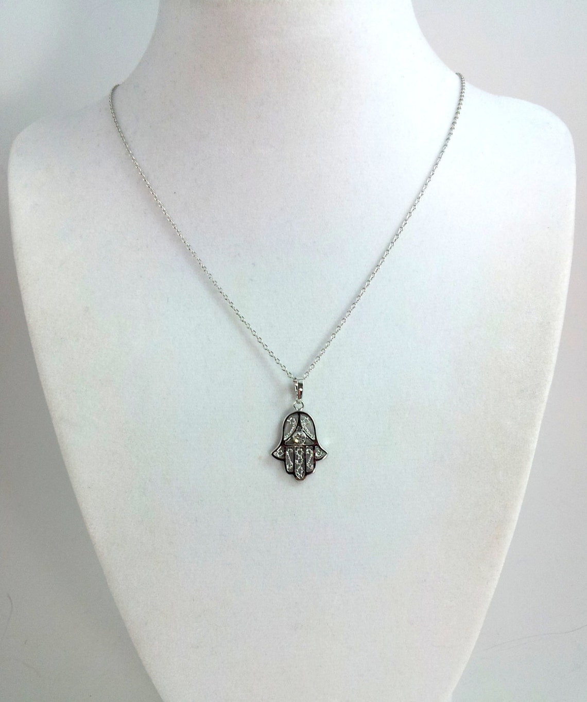 Silver Hamsa Necklace White Gold Filled Silver Hand of Fatima | Etsy