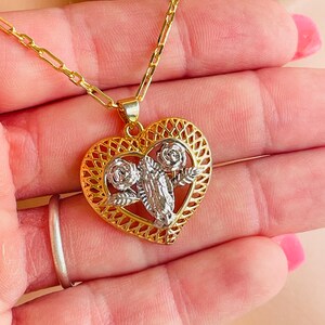 Gold Guadalupe heart pendant necklace Roses women  gift  jewelry Virgin Mary charm necklace colorful necklaces Catholic gold filled gifts