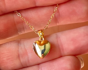 Classic Gold Heart Locket Charm Necklace for women, cable chain gift for girls