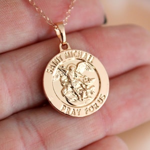 Rose Gold Saint Michael Necklace St Michael Charm Angel Michael Pendant Arch Angel  Pendant Jewelry Women Girls Catholic Protection