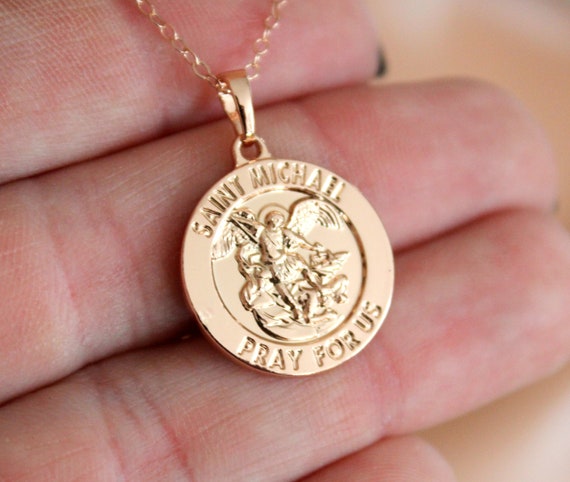 Rose Gold Saint Michael Necklace St Michael Charm Angel Michael Pendant Arch Angel  Pendant Jewelry Women Girls Catholic Protection