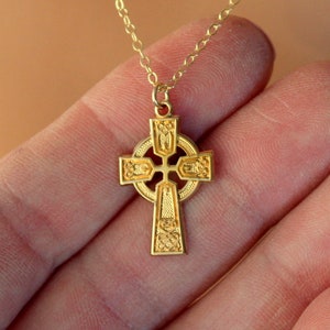 Gold Celtic Cross Necklace Women Irish Jewelry Crosses Gift Medium Size