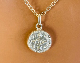 Tiny sterling silver evil eye charm necklace small round eye necklace women girls gift protection necklaces 925 sterling silver eye