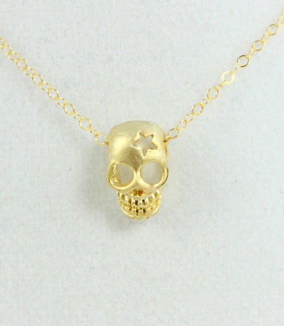 Dainty Skull Necklace Gold Filled Sterling Silver Small Gothic Pendant Girls Women Cute Tiny Skulls Delicate