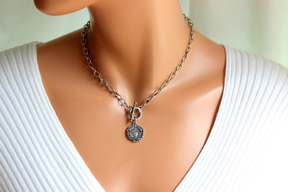 Antique Silver Sacrd Heart Choker Necklace Women Oxidized Steel Chain Necklaces Seven Swords of Mary Wax Seal Religious Jewelry Gift