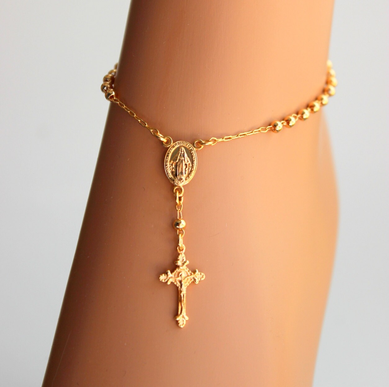 HIGH QUALITY Rosary Ankle Bracelet Gold Filled Anklet Crucifix Etsy