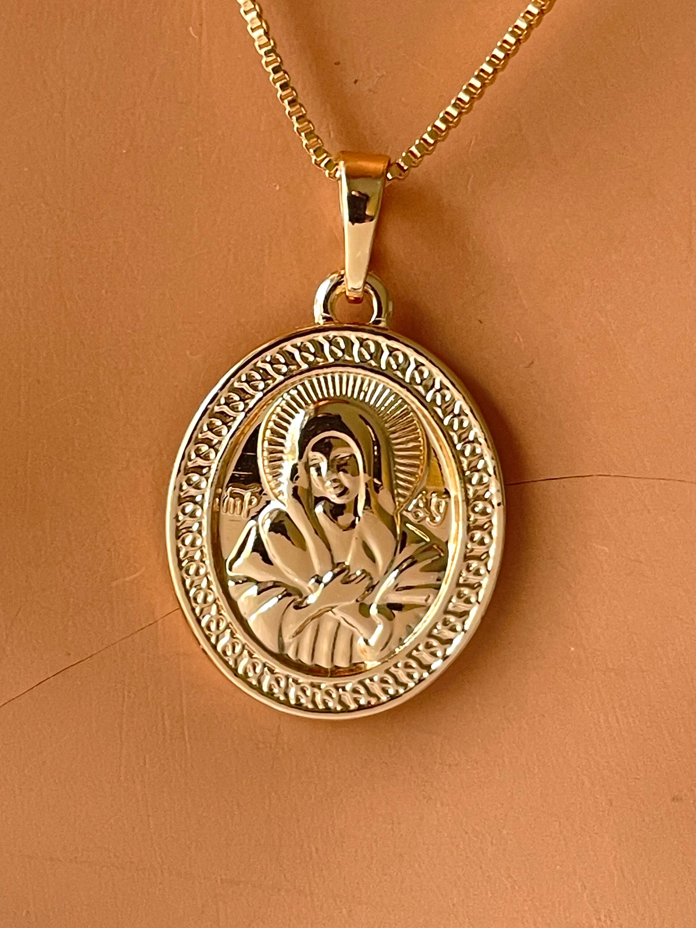 18k Gold Filled Virgin Mary Pendant Necklace: Catholic Jewelry