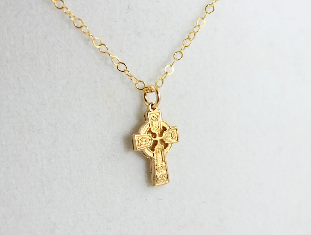 Celtic Cross Pendant Necklace Gold Filled Vermeil Small Dainty Little