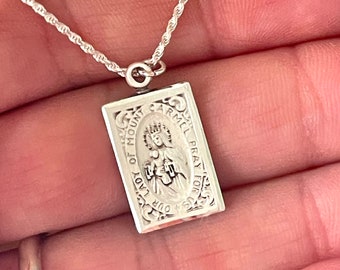 Sterling silver lady Mount Mount Carmel Mary pendant necklace 925 silver scapular, double-sided charm, Jesus charm necklaces protection gift