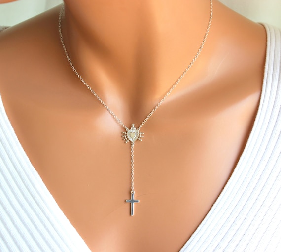 Seven swords of Mary Necklace Women Sterling Silver Rosary Necklace 925 Catholic Religious Gift Mom