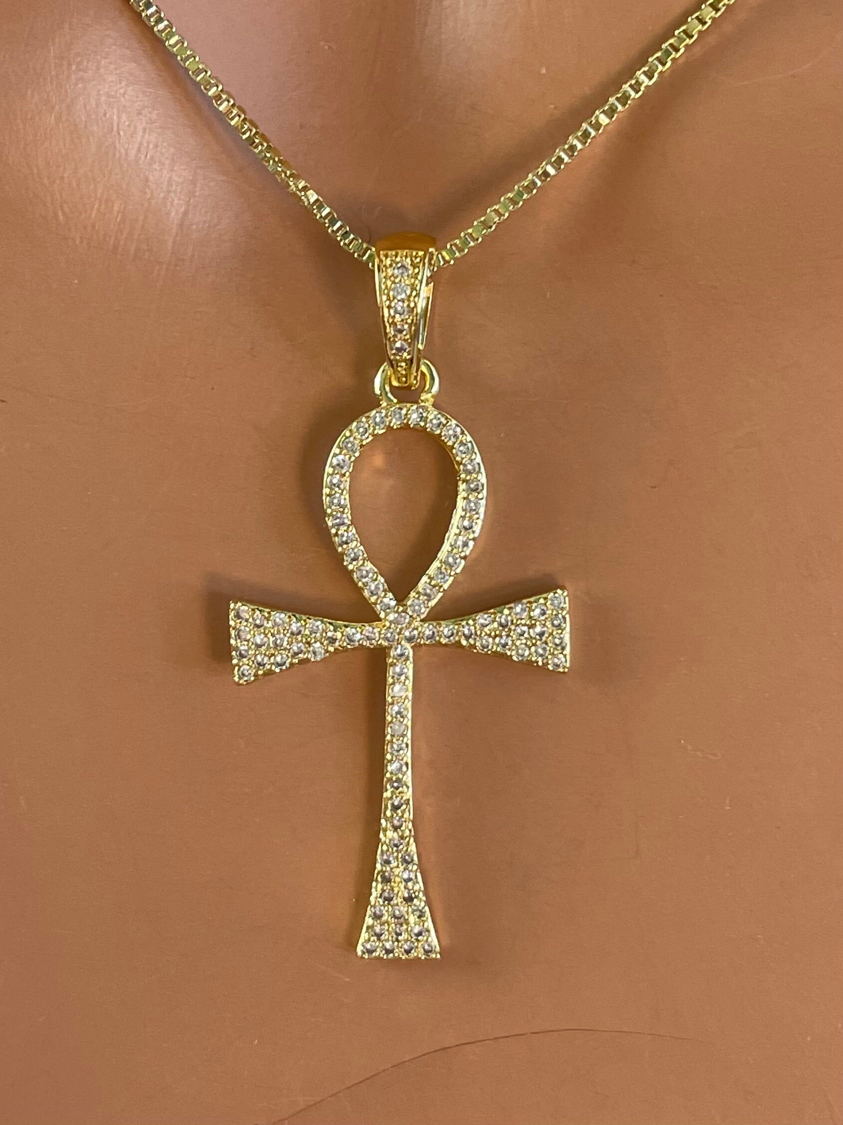 Collana Donna In Oro Giallo 9kt Con Ciondolo Croce Ankh, Lunga 45,7 Cm, Elegante - 4