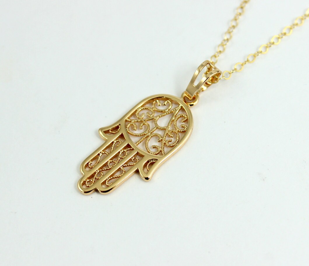Hamsa Necklace Gold Filled Hand of Fatima Pendant Womens Girls | Etsy