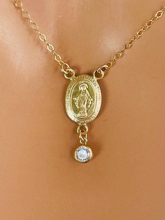 Gold Miraculous Medal Charm Necklace Mother Mary 14k gold filled sterling silver rose gold Catholic Religious Jewelry Confirmation Gift