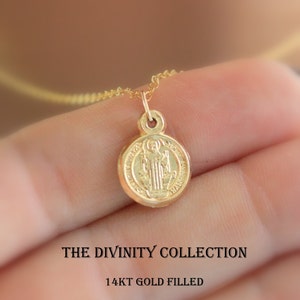 St. Benedict Pendant Necklace Gold Filled or Sterling Silver Necklaces Women Girls Small Protection Charm Christian Catholic Gift