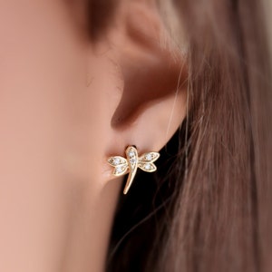 Gold Filled Dragonfly Earrings Crystal Drangonflies Women Girls Small ...