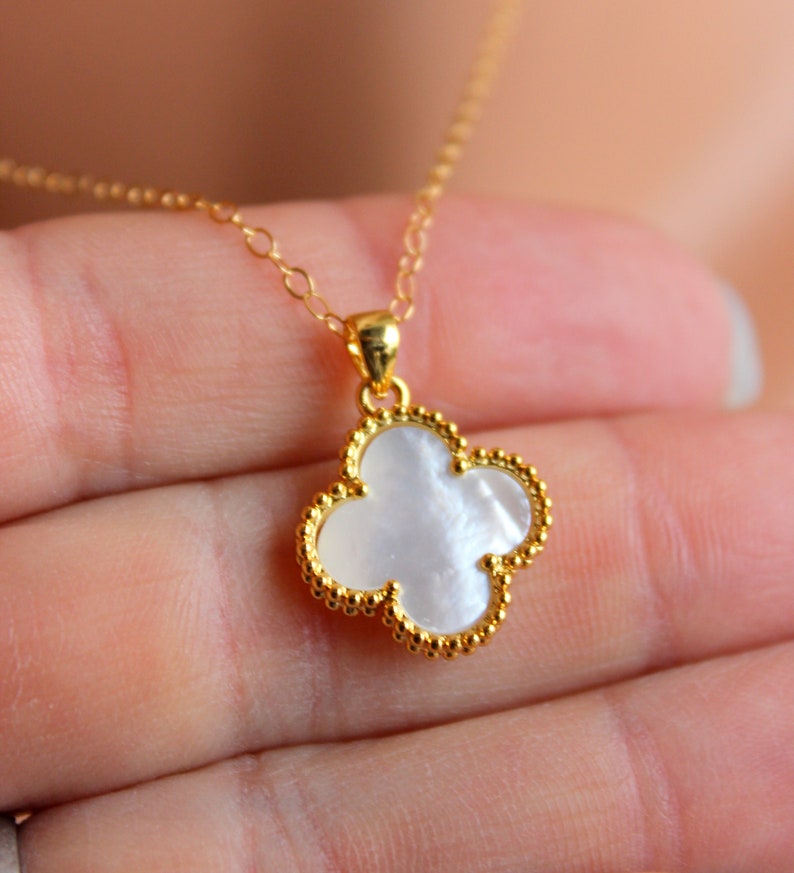 Mother of pearl clover necklace gold Clearance
