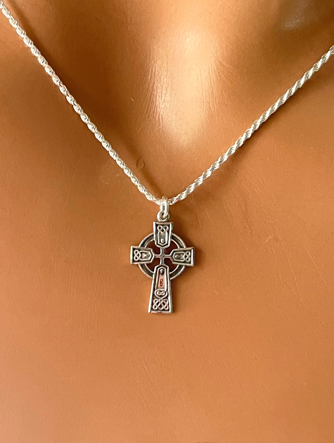 925 Sterling Silver Celtic Cross Charm Necklace for Women Girls Boys ...