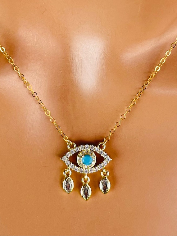 Gold Evil Eye Necklace Women CZ Crystals Blue Eye Pendant Necklaces Gift Protection Gold Filled Evil Eye Charm Necklace Girls