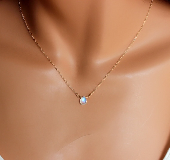 BEST SELLER Genuine Rainbow Moonstone Pendant Necklace Gold Sterling Silver Chain Minimalist Jewelry Delicate Simple Custom Gift for Her