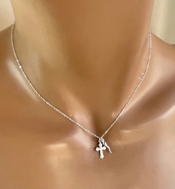Tiny sterling silver Italian Horn Necklace Gold Horn Charm Small Cross Women Cornetto Cornicello Charm Jewelry 14K Gold Filled Italian Pride