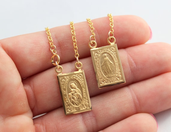 BEST SELLER Gold Scapular Necklace Sterling Silver Carmel Sacred Heart Unisex Two Pendants Religious Jewelry Protection Necklaces Gift for