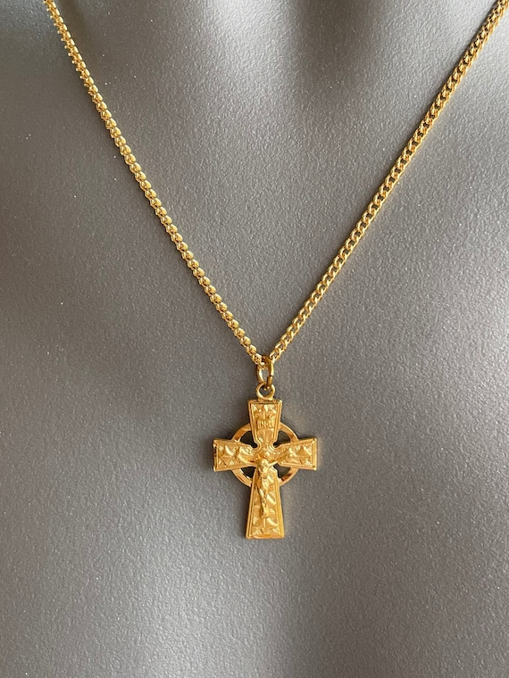 Gold crucifix pendant necklace for Men women, Celtic cross necklaces, 925 sterling silver confirmation protection necklace gift for him