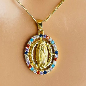 Gold Guadalupe Pendant Necklace for Women, Religious Jewelry Virgin ...