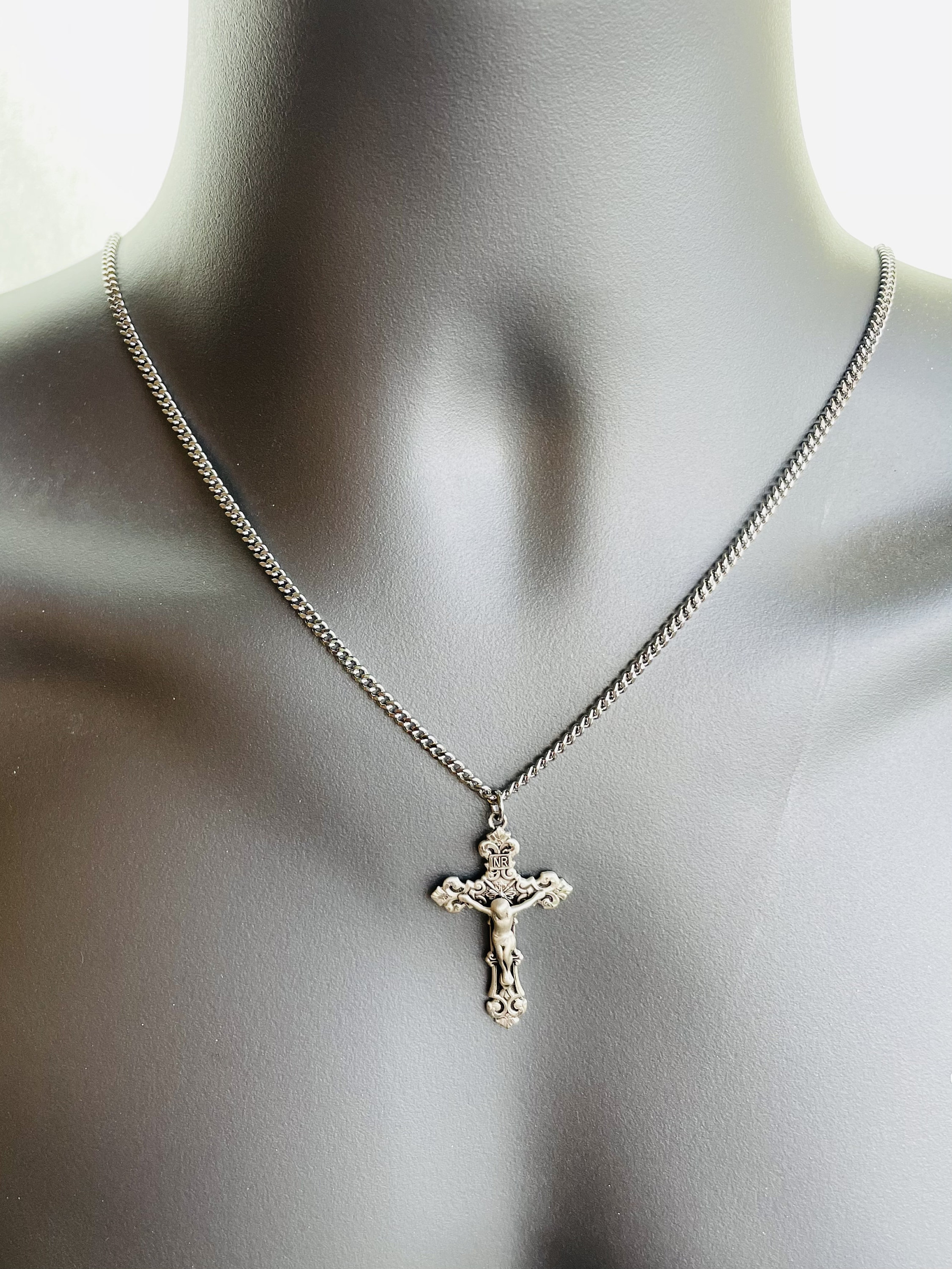 Large 925 Sterling Silver Crucifix Cross Pendant Necklace for Men Curb ...