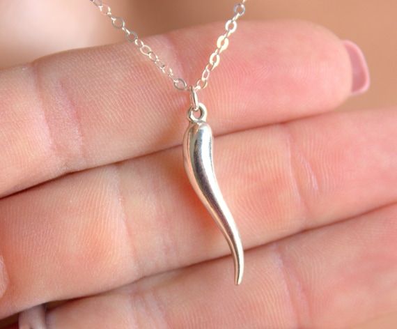 Medium Silver Italian Horn Charm Necklace | Eve's Addiction