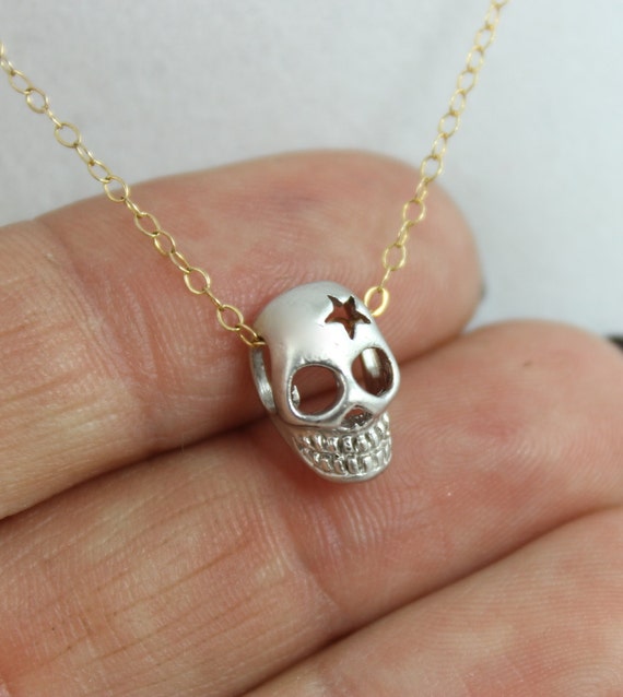 BEST SELLER Dainty Silver Skull Necklace Gold Two Tone Small Skulls Pendant Girls Women Cute Tiny Skulls Delicate