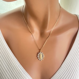 Rose gold Our lady of Guadalupe pendant necklace women Catholic jewelry gift for mom Mary charm necklace gold filled Guadalupe necklaces