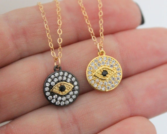 Dainty Gold Evil Eye Charm Necklace Small Eye Necklace Little Girls Women Round Evil Eye Rose Gold Eye Jewelry Protection Gift for her
