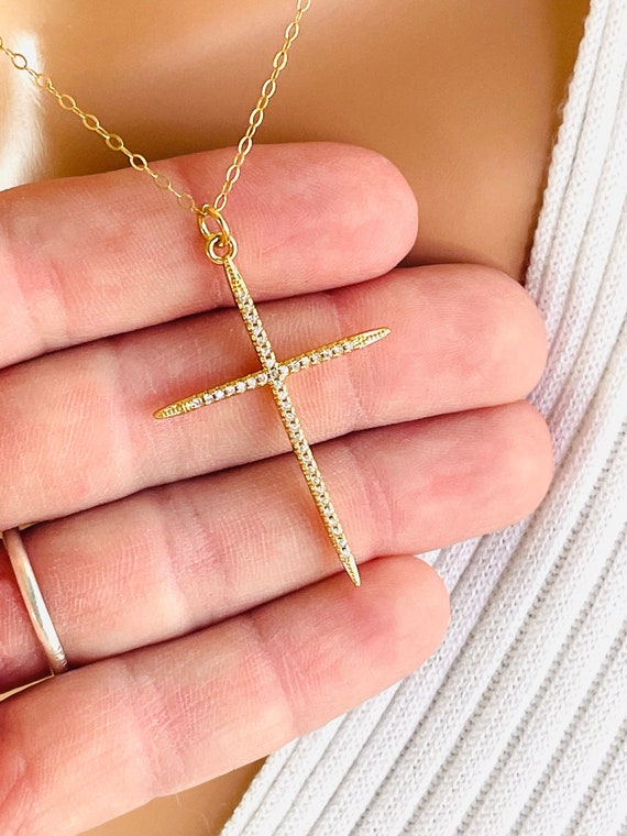 BEST SELLER Gold Cross Necklace Crystal Cross Pendant Women Thin Skinny Cross Jewelry Silver Gift