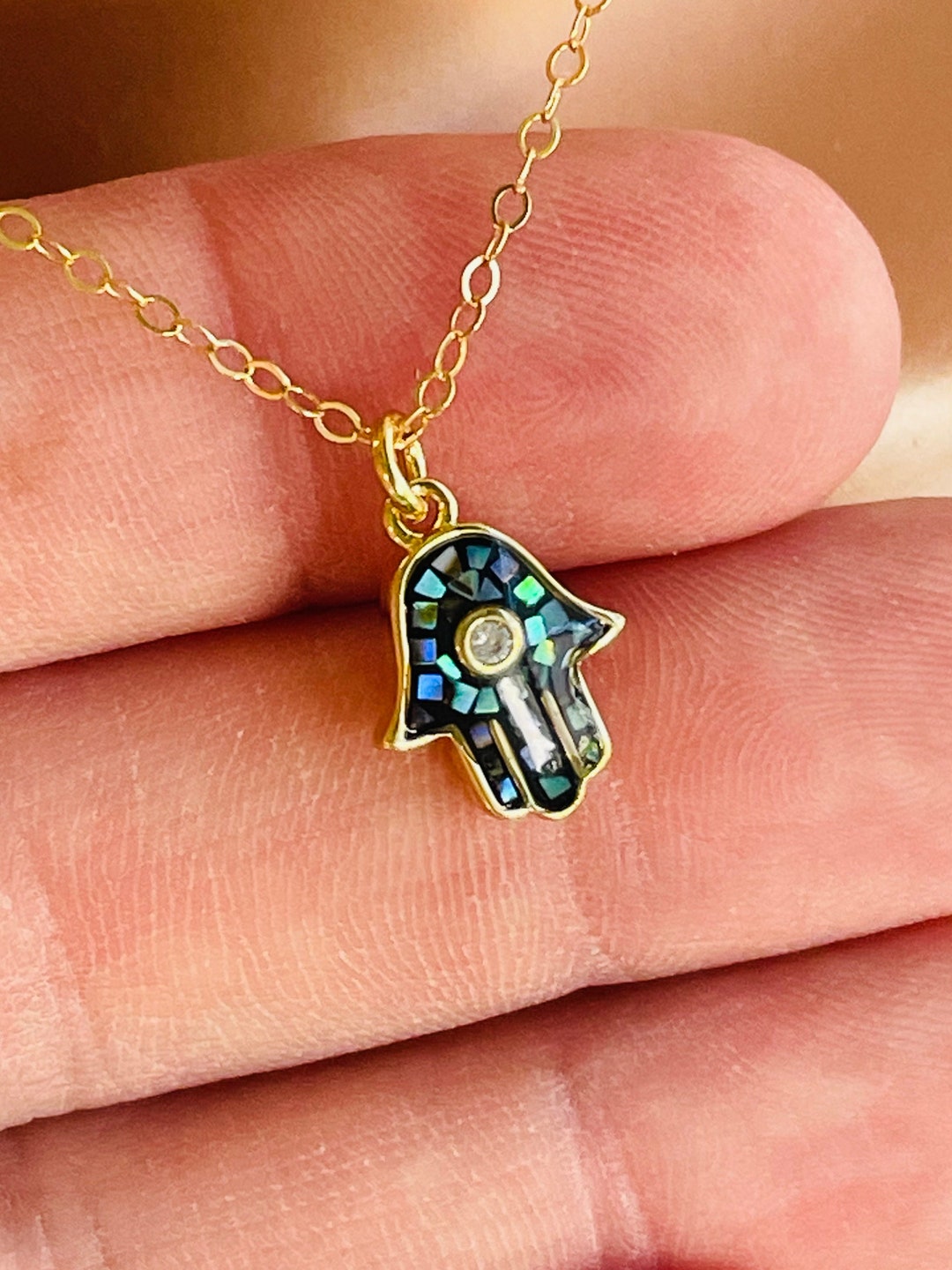 Dainty Gold Hamsa Charm Necklace Women Girls Small Little Hamsa