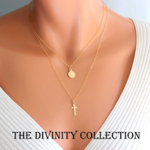 Saint Benedict Necklace Multi Strand Gold Filled Crucifix Cross Double Layer Catholic Jewelry Confirmation Gift Protection Pendant Charm