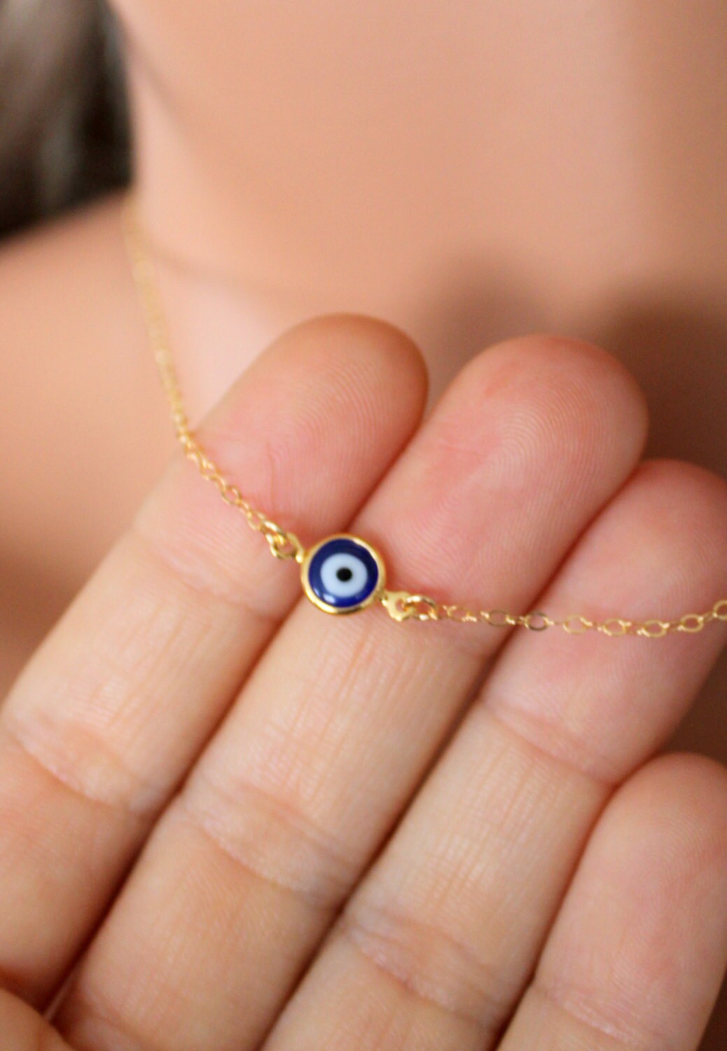 Evil Eye Necklaces Gold Filled Blue Eyes Minimalist Kabbalah Etsy
