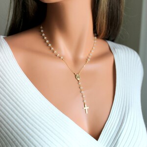 Rosary Necklace Moonstone Gemstones Womens 14kt Gold Filled Cross Pendant Miraculous Medal Custom Rosaries Crosses