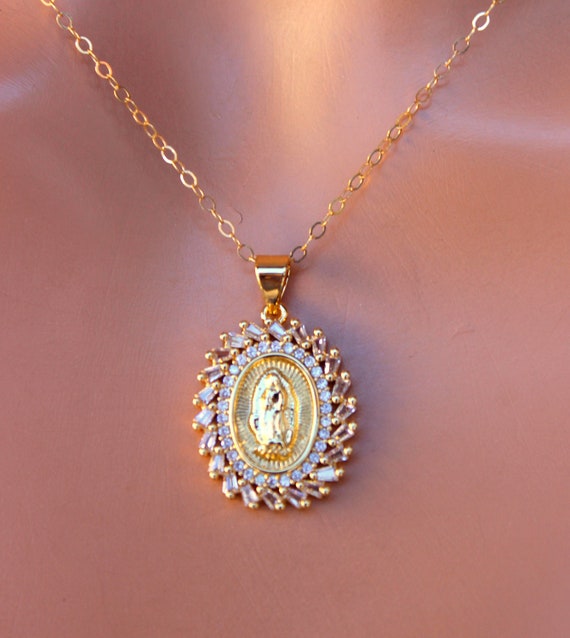 BEST SELLER Our Lady of Guadalupe Necklace Gold Mary Charm Necklace Virgin Mary Guadalupe Pendant Necklace Religious Jewelry