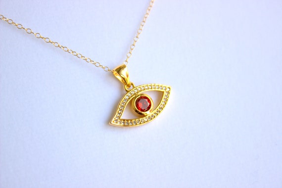 SALE Gold Evil Eye Necklace Women Red Ruby Pave Crystal Eye Charm Protection Choker Necklaces Hamsa Jewelry