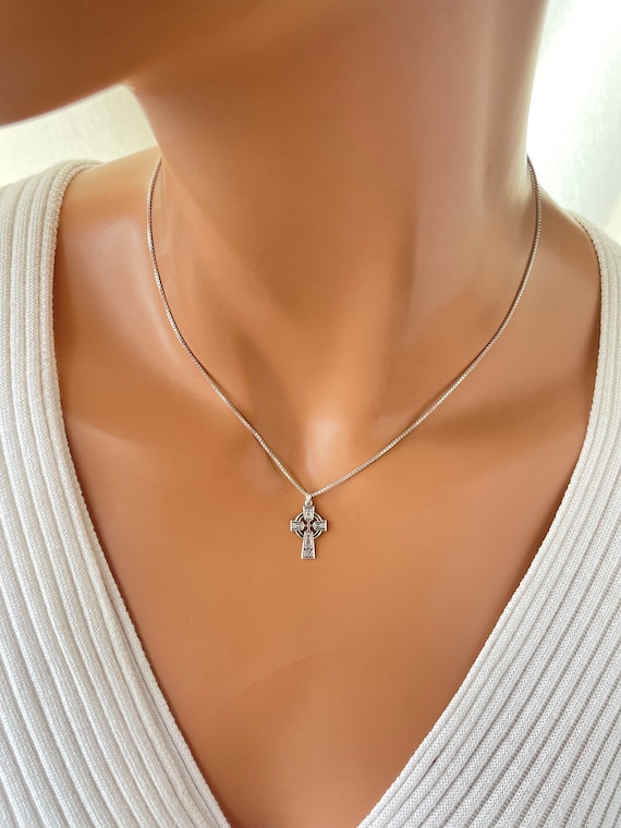 925 Sterling silver Celtic Cross charm necklace for women girls boys, rope chain, Irish jewelry, cross necklace gift for Mom Catholic Cross