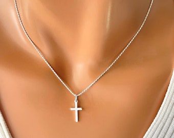 Best Seller 925 Sterling Silver Cross Necklace ROPE Silver Chain Simple Christian Cross Charm Necklaces Women Girls Jewelry Gift Mom