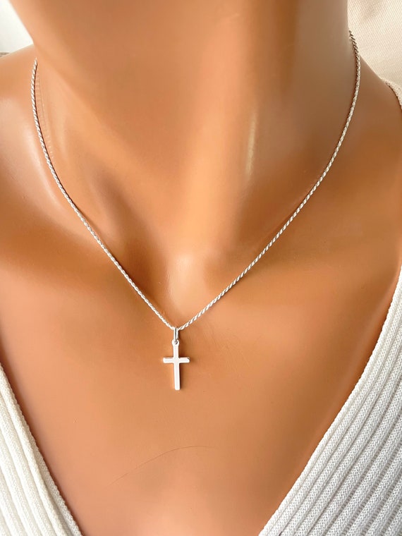 Best Seller 925 Sterling Silver Cross Necklace ROPE Silver Chain Simple Christian Cross Charm Necklaces Women Girls Jewelry Gift Mom