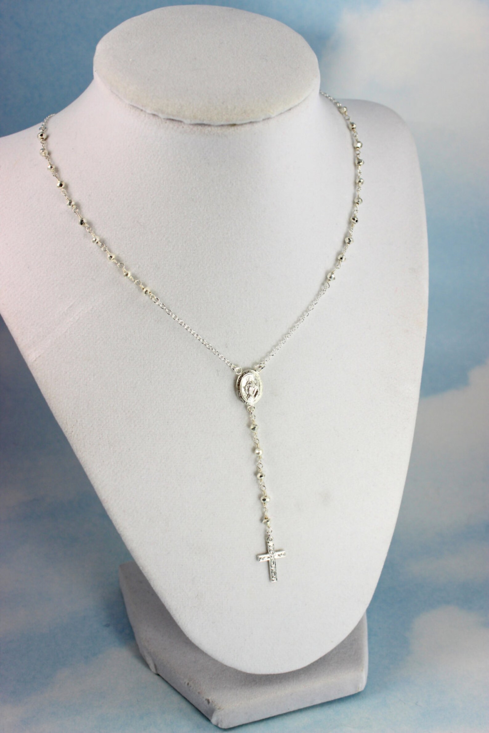 Sterling Silver Rosary Necklace Women Pyrite Rosaries Etsy