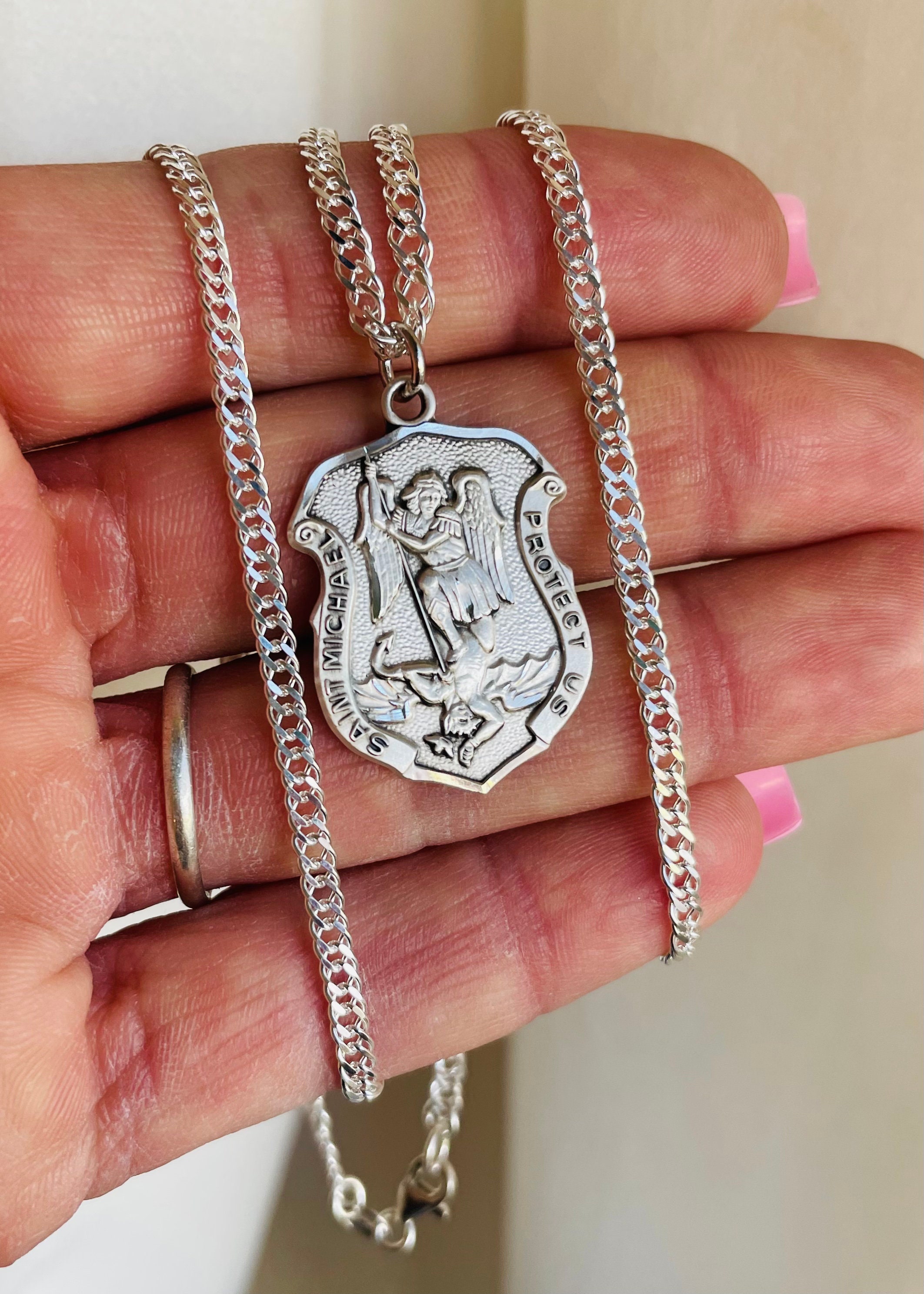 Large Saint Michael Pendant Necklace 