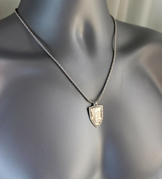 Stainless Steel Saint St Michael Archangel Gold Medal Pendant Necklace For  Men | eBay